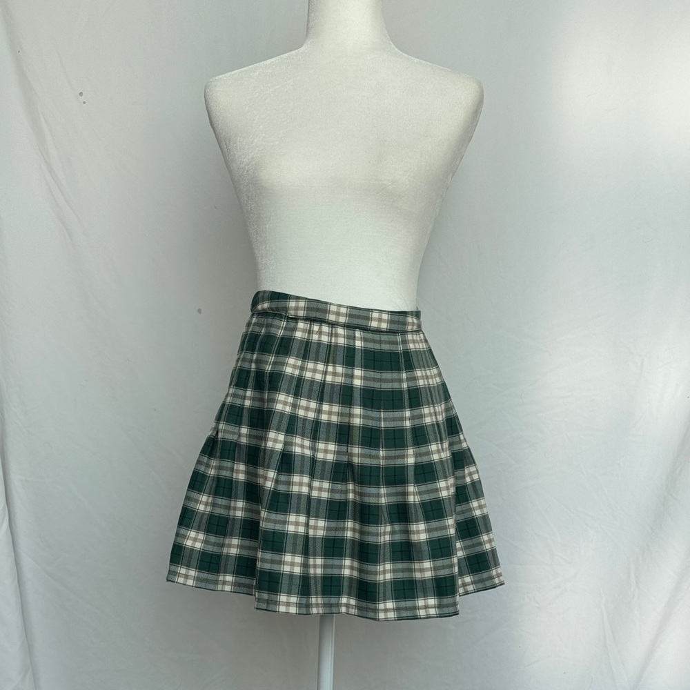 Urban Outfitters Green and White Plaid Skater Skirt